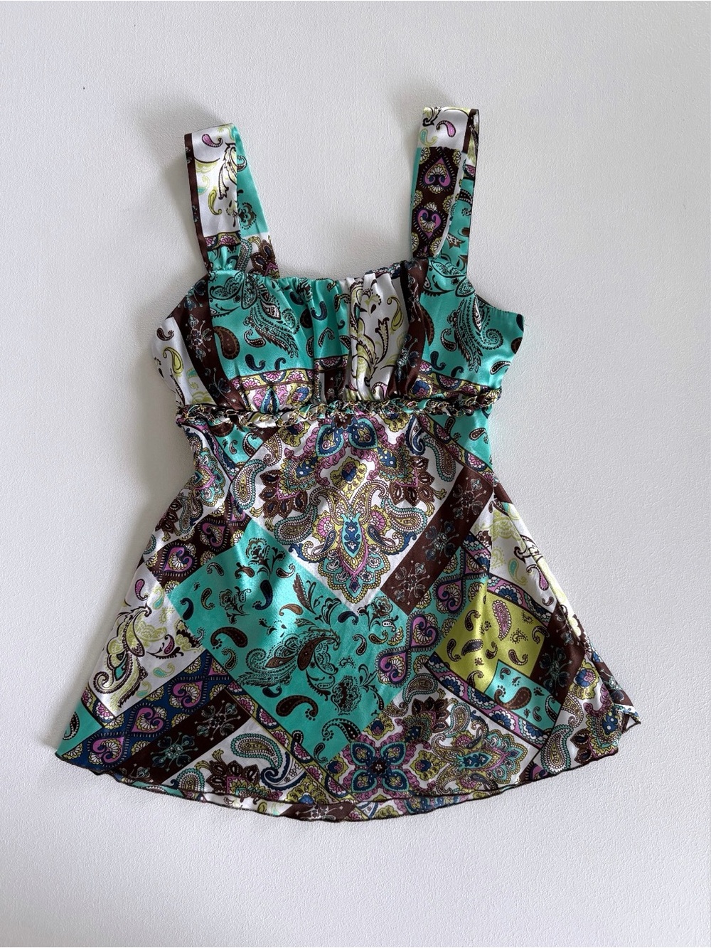 Vintage Y2K Paisley Boho Patchwork Babydoll Tank Top